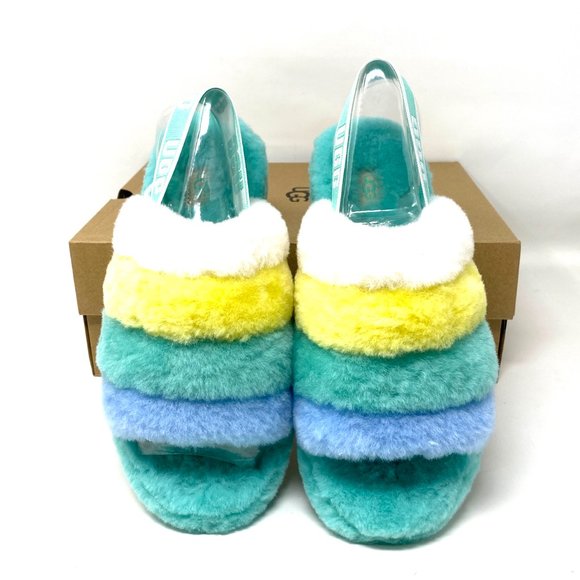 UGG FLUFF YEAH Women Size 8 1097169 TPMLT Green Fur Sheep Slides Slipper Sandal - Picture 7 of 10